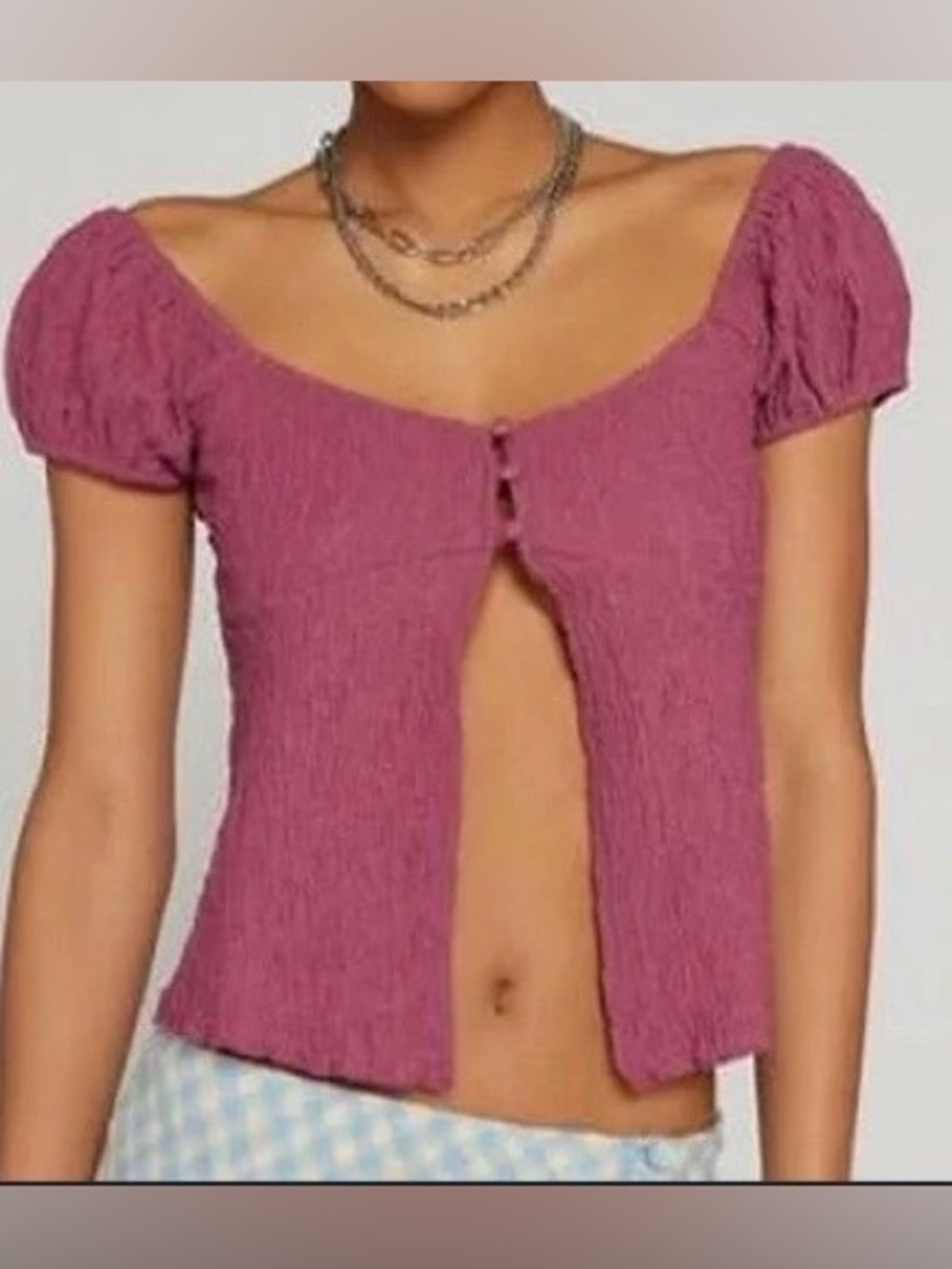 Kimchi Blue Mauve Pink Ruched Ribbed Crop Top